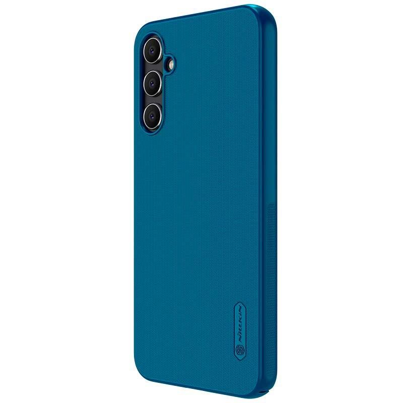 vista trasera y lateral izquierdo de la Funda de goma Frosted Pro azul de Nillkin para Samsung Galaxy A34 5G