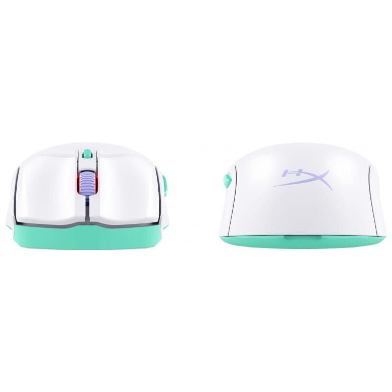 HP HyperX Pulsefire Haste 2 Core inalámbricos - Blanco/Verde/Púrpura - Ratón gaming imagen delantera y trasera