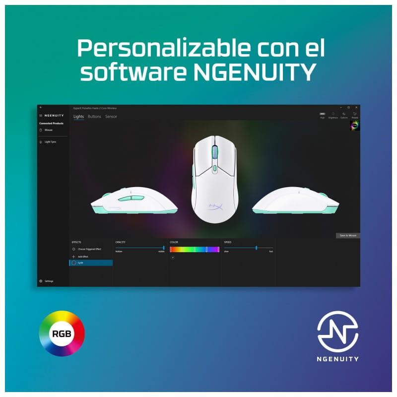 HP HyperX Pulsefire Haste 2 Core inalámbricos - Blanco/Verde/Púrpura - Ratón gaming personalizable