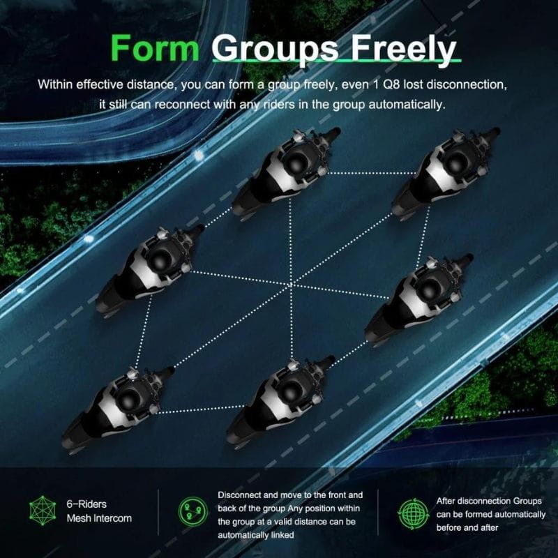 Intercomunicador para motas EJEAS Q8 - Ligações Bluetooth sem fios