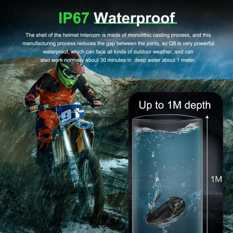 EJEAS Q8 Intercomunicador para motociclos - Bluetooth sem fios à prova de água