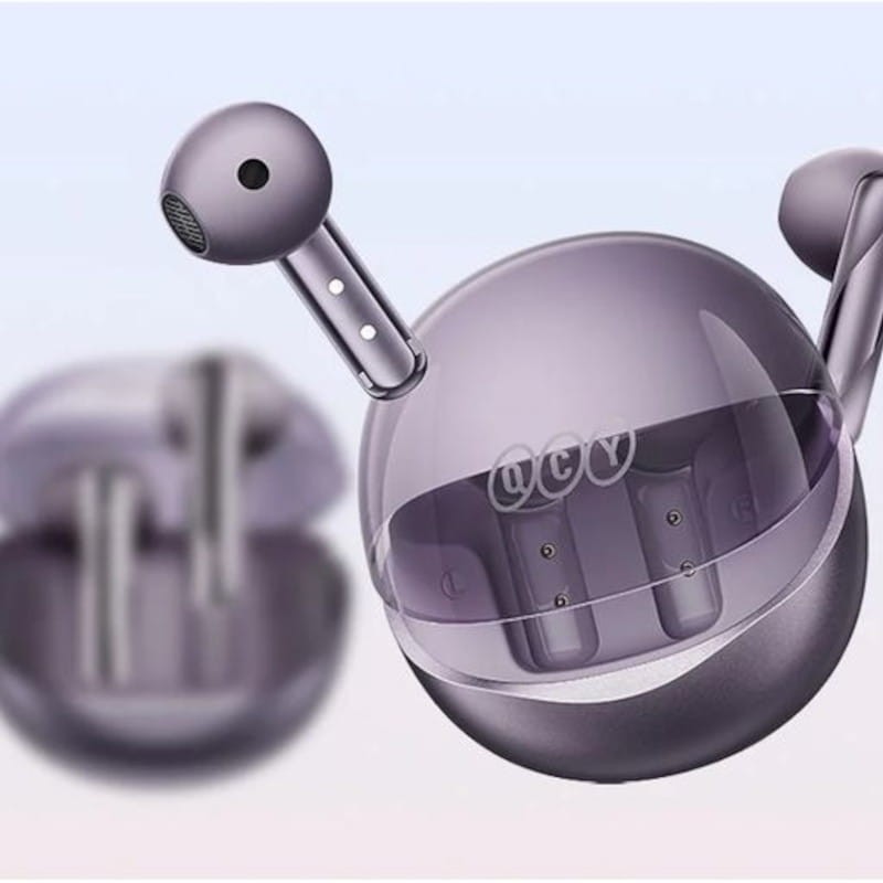 Pequeño QCY AilyBuds Clear T32 Púrpura - Auriculares Bluetooth