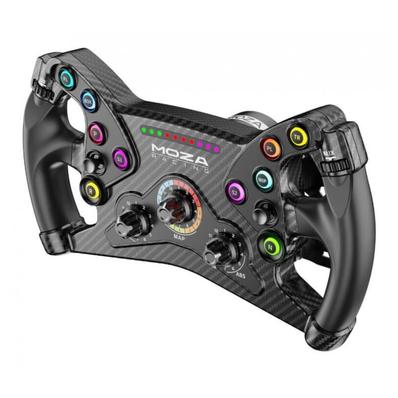Moza Racing KS 30 cm negro para PC con carcasa de fibra de carbono, paletas traseras, pantallas LED, botones multicolor y diales para ajustes rápidos