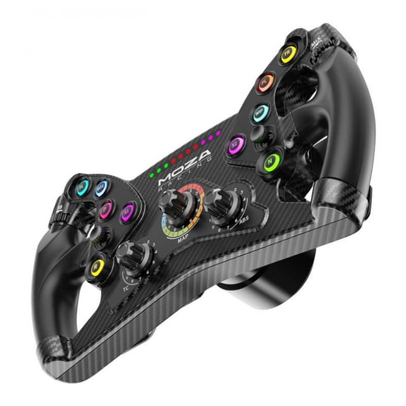 Moza Racing KS 30 cm Negro para PC con panel de fibra de carbono, iluminación LED, múltiples botones y diales, empuñaduras ergonómicas y montaje robusto