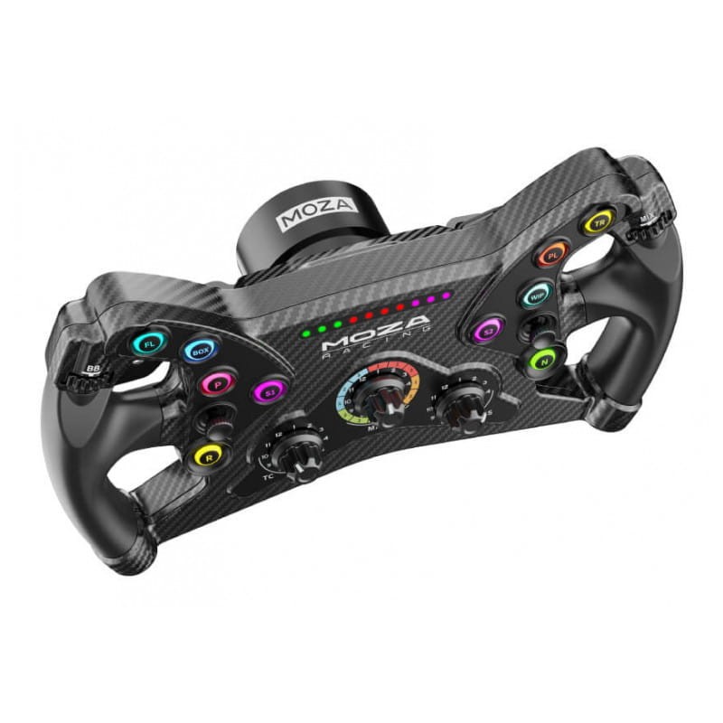 Moza Racing KS (30 cm) Negro - Volante PC de fibra de carbono, pantalla LED de rpm, múltiples botones retroiluminados y perillas de ajuste para simulación