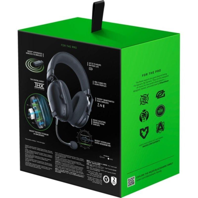 Vista trasera de la caja de los Auriculares Razer Blackshark V2 Pro Bluetooth Sonido 7.1 Negro