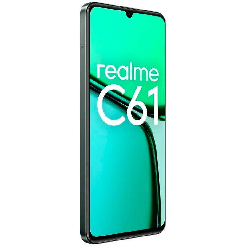 vista frontal e lateral esquerda do Telefone móvel Realme C61 4G 6GB/128GB Verde