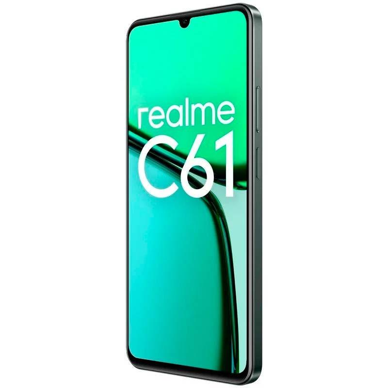 vista frontal e lateral direita do Telefone móvel Realme C61 4G 6GB/128GB Verde