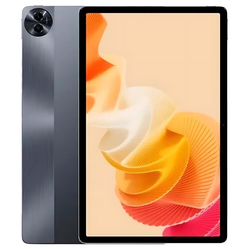 Tablet Realme Pad 2 6GB/128GB gris con pantalla 2K de 11.5 pulgadas, marcos delgados, cuerpo metálico y cámara trasera circular en la esquina superior