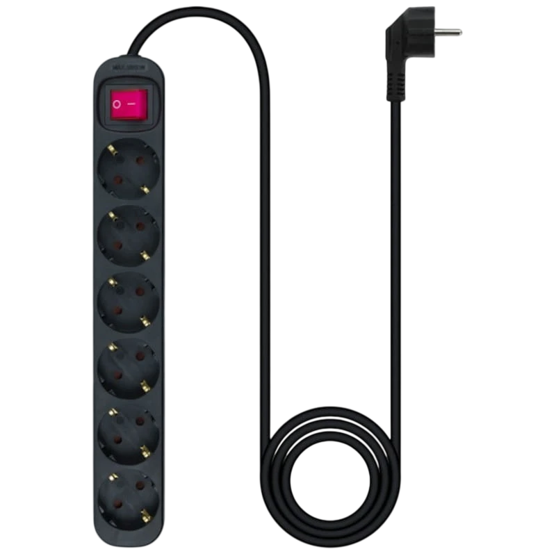 Regleta de 6 tomas Nanocable con Interruptor 1.4m Negro