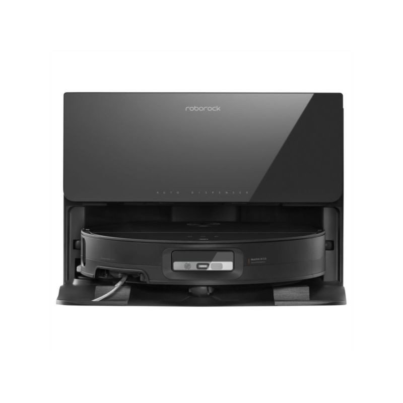 Vista frontal del Roborock Saros 10R con la estación base