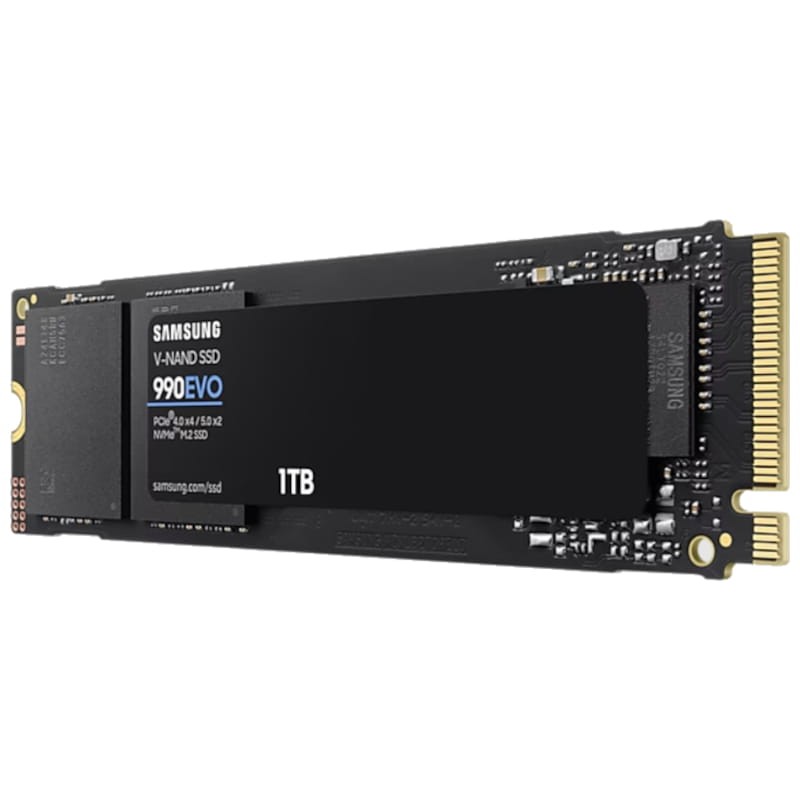 Samsung 990 EVO 1 TB - SSD M.2 PCI Express 4.0 NVMe Vista frontal lado izquierdo