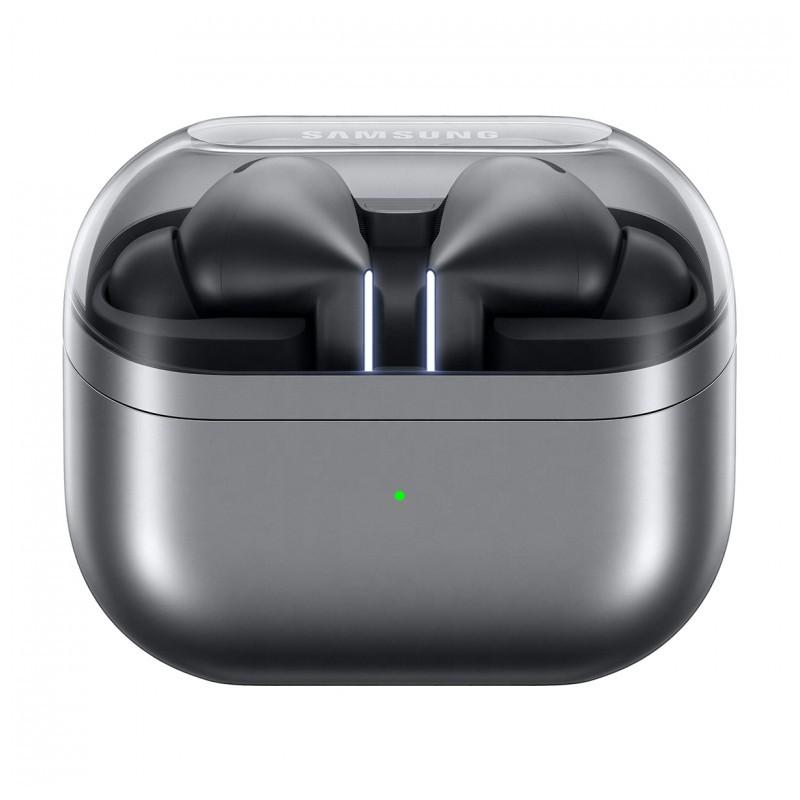 vista frontal del estuche de carga de los Auriculares Inalámbricos Samsung Galaxy Buds3 Pro Gris