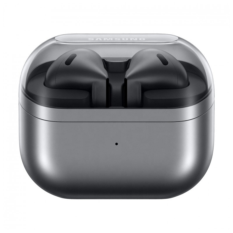 vista trasera del estuche de carga de los Auriculares Inalámbricos Samsung Galaxy Buds3 Gris