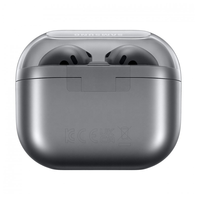 vista frontal del estuche de carga de los Auriculares Inalámbricos Samsung Galaxy Buds3 Gris