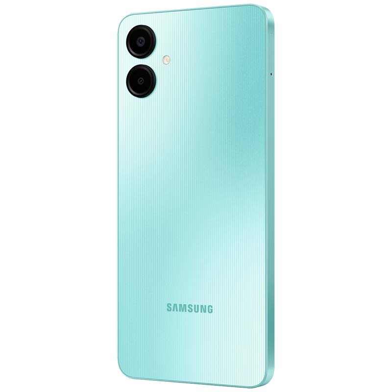 Samsung Galaxy A06 4G 4Go/64Go Vert Clair - vue arrière et côté gauche