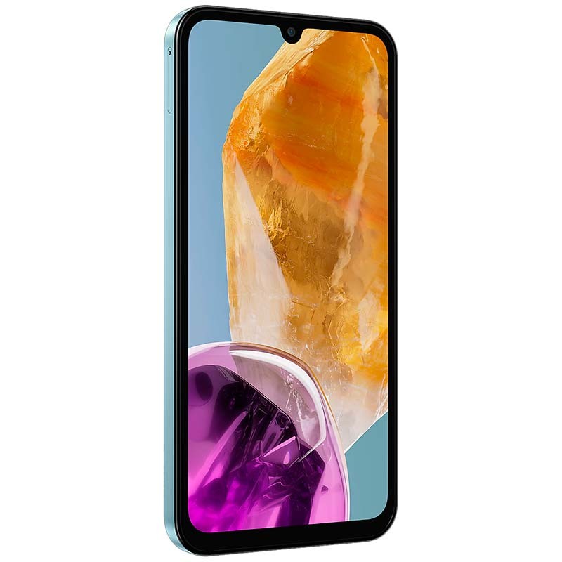 vista frontal y lateral izquierdo del Teléfono móvil Samsung Galaxy M15 5G 4GB/128GB Azul Claro