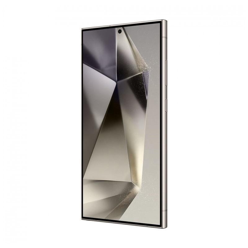 Vista frontal e lateral direita do telemóvel Samsung Galaxy S24 Ultra 5G 12GB/512GB Cinzento