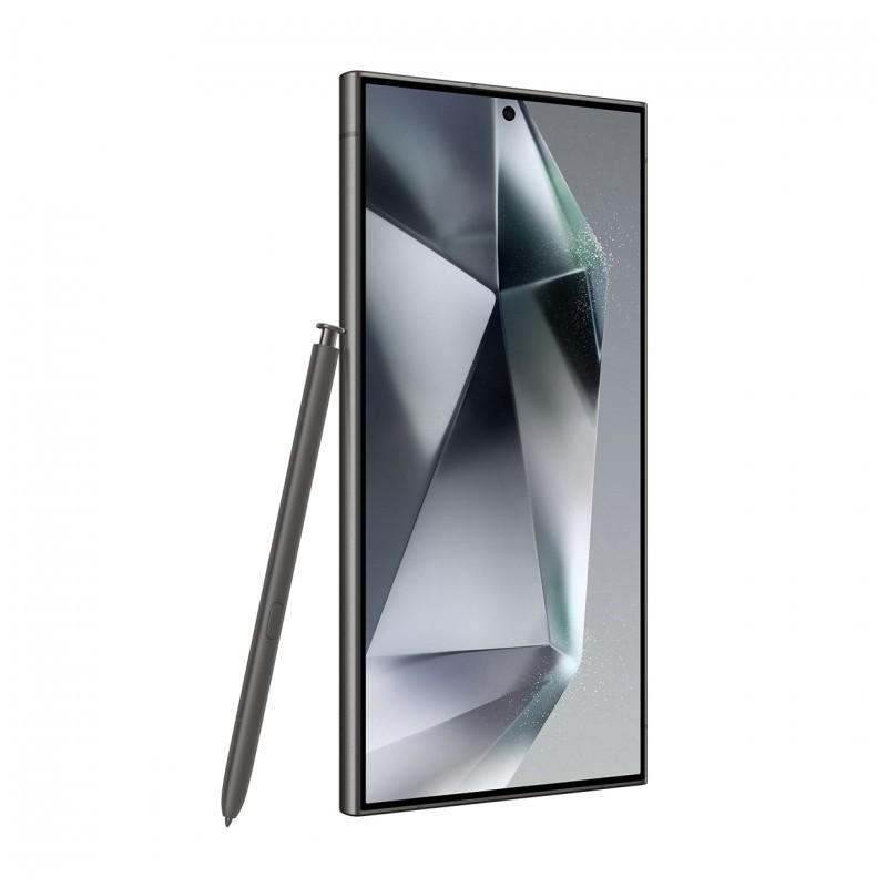 Vista frontal e lateral esquerda do telemóvel Samsung Galaxy S24 Ultra 5G 12GB/256GB Preto