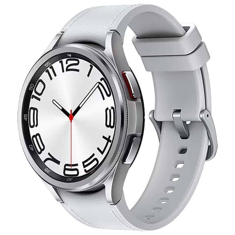 vista frontal y lateral derecho del Reloj inteligente Samsung Galaxy Watch6 Classic R960 47mm BT Plata