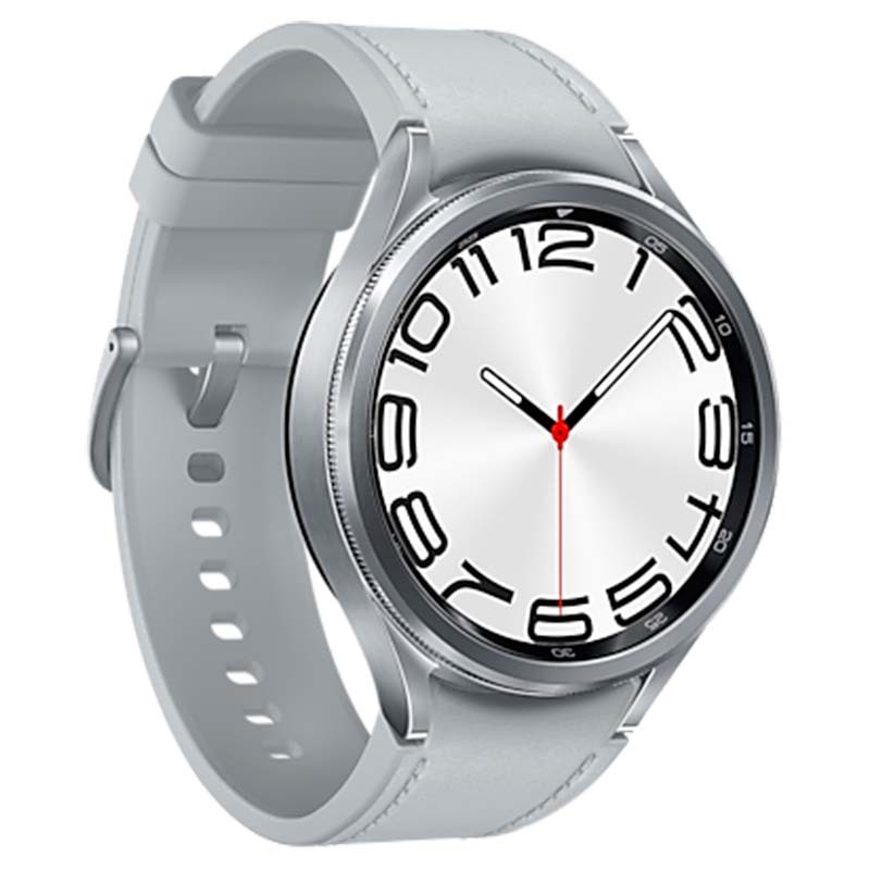 vista frontal y lateral izquierdo del Reloj inteligente Samsung Galaxy Watch6 Classic R960 47mm BT Plata
