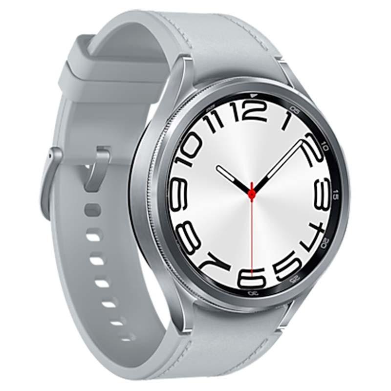 vista frontal y lateral izquierdo del Reloj inteligente Samsung Galaxy Watch6 Classic R960 47mm BT Plata