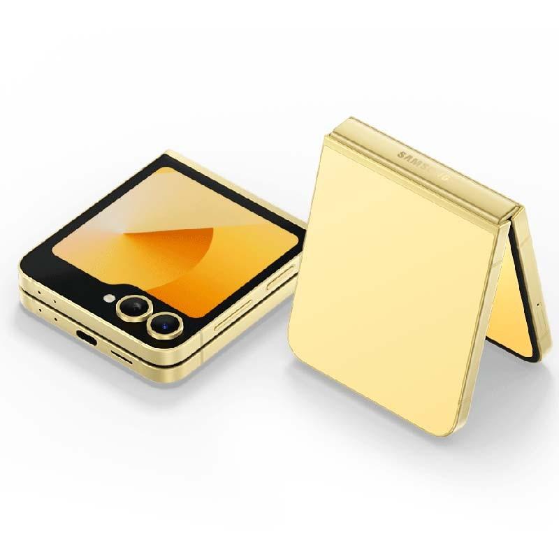 vista frontal y trasera del Teléfono móvil Samsung Galaxy Z Flip6 5G 12GB/512GB Amarillo plegado