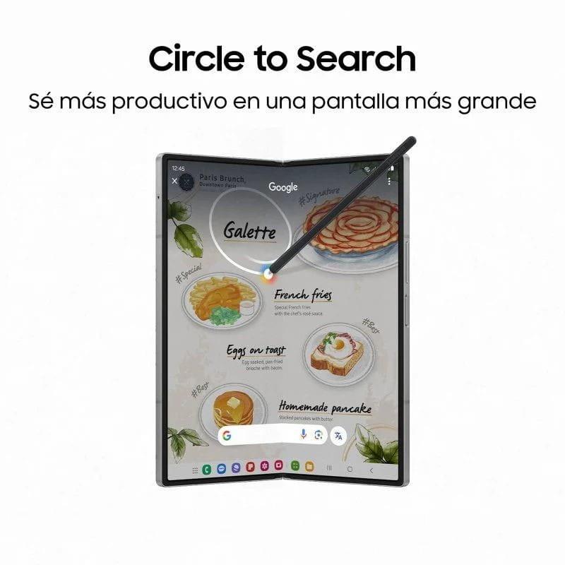 Écran pliable large avec S Pen en action, interface Google ouverte, couleurs vives et bords fins du Samsung Galaxy Z Fold6 5G gris, état excellent Renewed