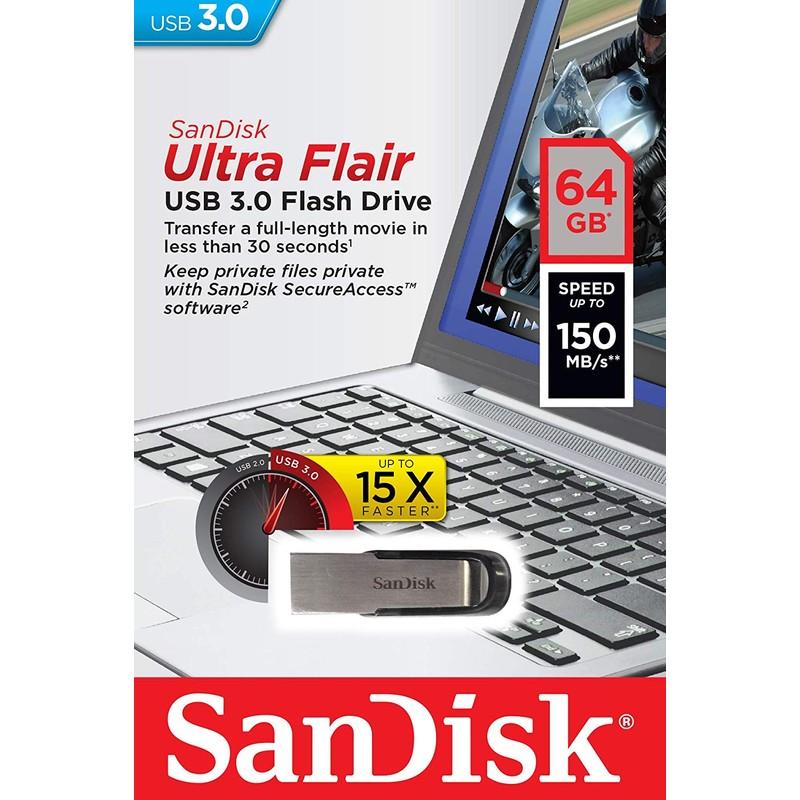 SanDisk Ultra Flair 128GB USB 3.0 Negro - caja