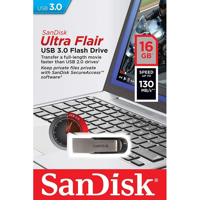 SanDisk Ultra Flair 16 Go USB 3.0 Argent - boîte