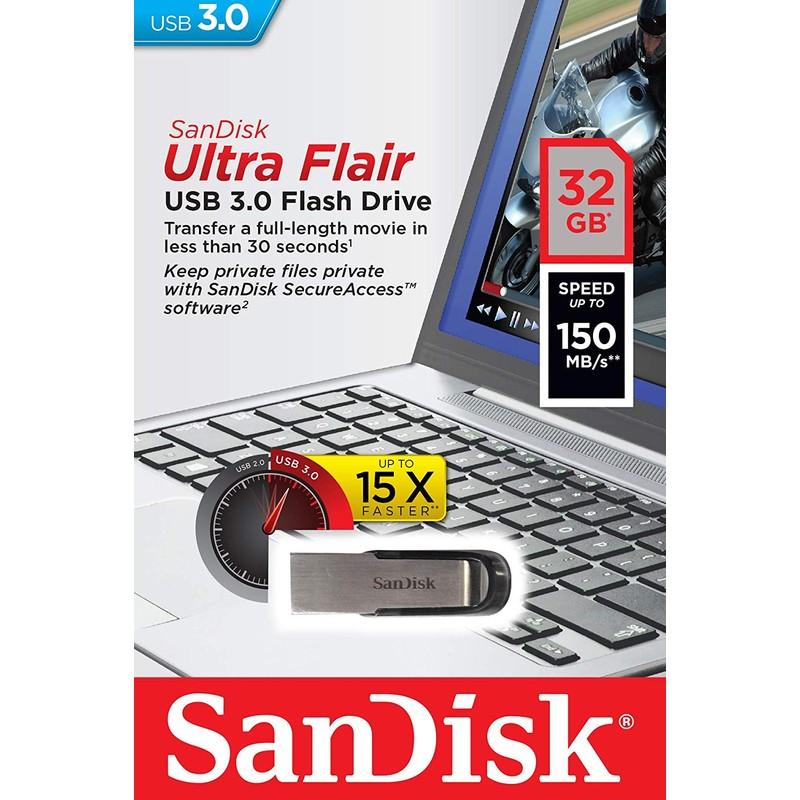 SanDisk Ultra Flair 32GB USB 3.0 Negro - caja