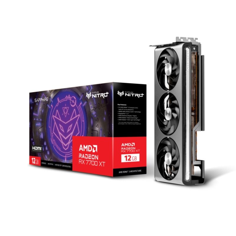 Carte graphique Sapphire NITRO+ Radeon RX 7700 XT AMD 12 GB GDDR6 avec refroidissement Tri-X avec Wave Fin