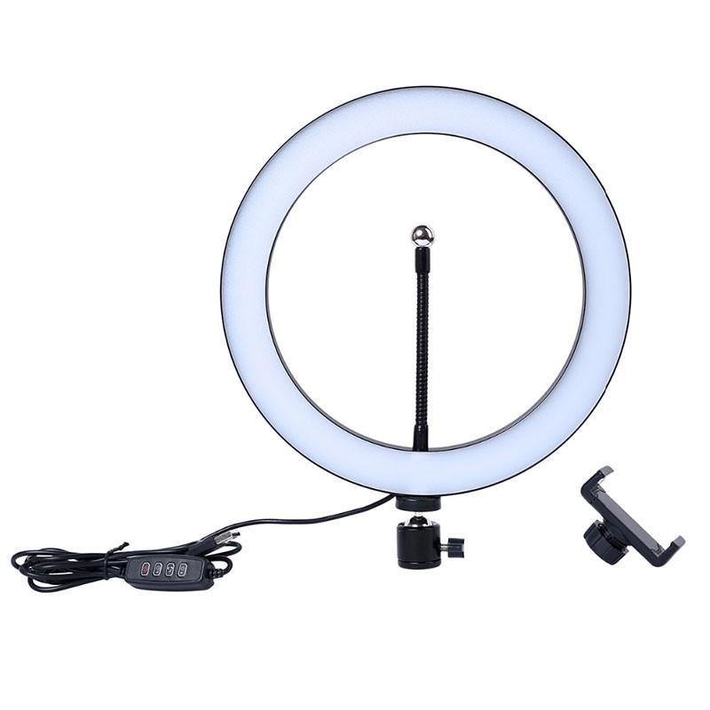 vista frontal del Set de Grabación Anillo LED Regulable 26cm + Trípode con Soporte Smartphone 210cm