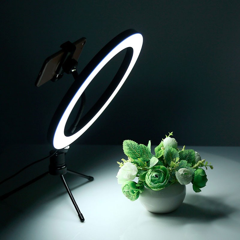 luz fría del Set de Grabación Anillo LED Regulable 26cm + Trípode con Soporte Smartphone 210cm