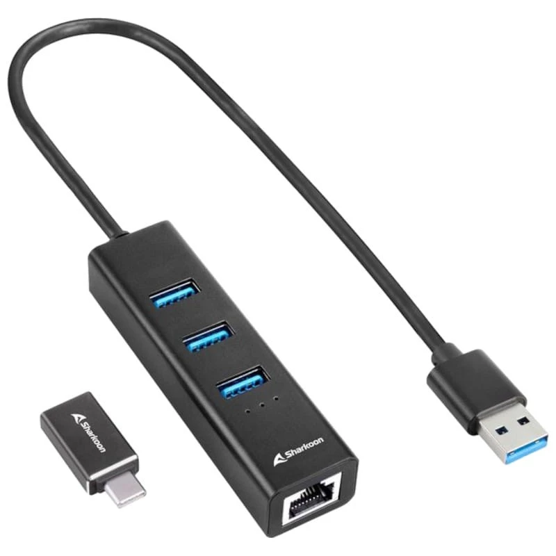 Sharkoon HUB USB 3.2 Alluminium HUB + RJ45 y USB Tipo C Negro - HUB