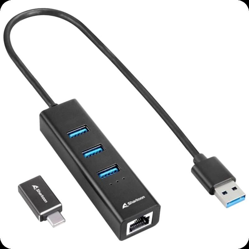 Sharkoon HUB USB 3.2 Alluminium HUB + RJ45 y USB Tipo C Negro - HUB