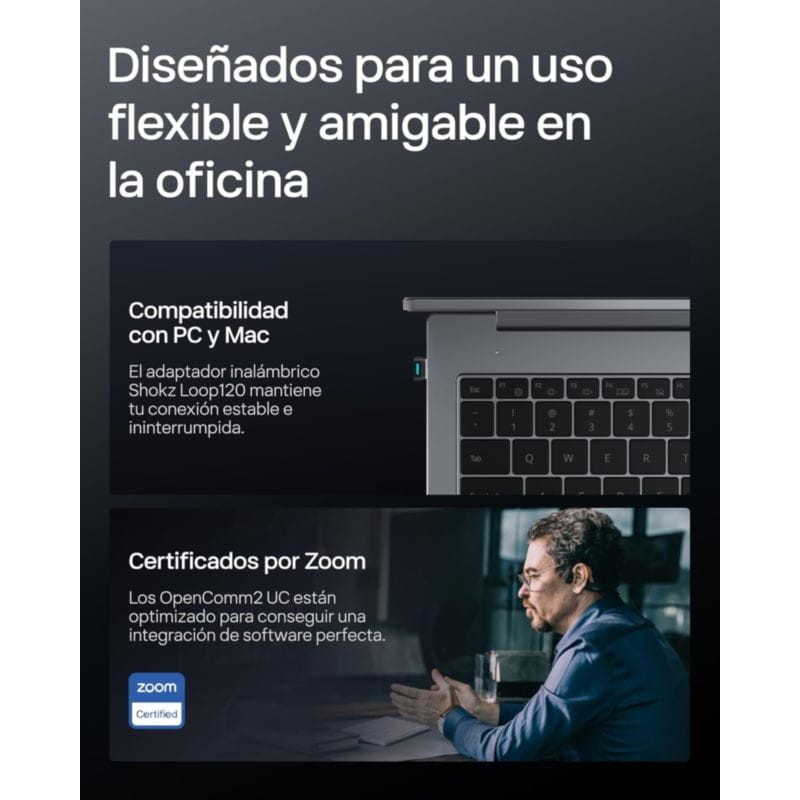 Shokz OpenComm 2 UC USB-A Negro de Conducción Ósea con certificado Zoom
