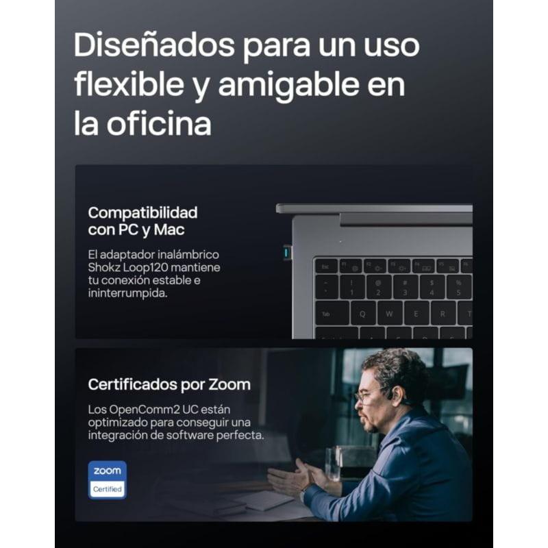 Shokz OpenComm 2 UC USB-A Negro de Conducción Ósea con certificado Zoom