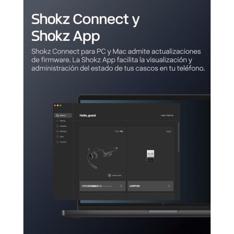 Shokz OpenComm 2 UC USB-A Negro de Conducción Ósea con APP Shokz