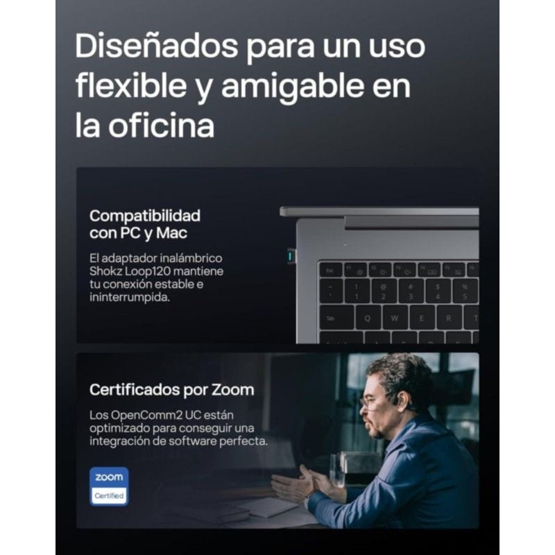 Shokz OpenComm 2 UC USB-C Negro conducción ósea con certificado zoom