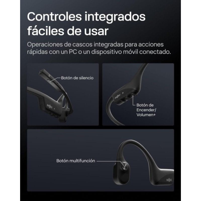 Shokz OpenComm 2 UC USB-C Negro conducción ósea con control táctil integrado