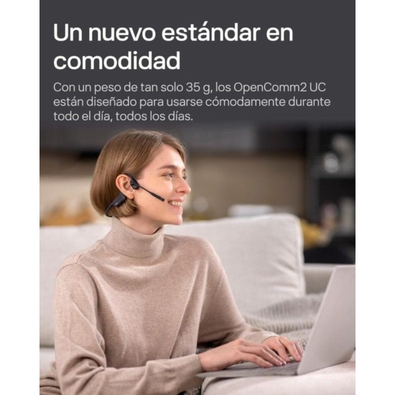 Shokz OpenComm 2 UC USB-C Negro conducción ósea con peso ligero