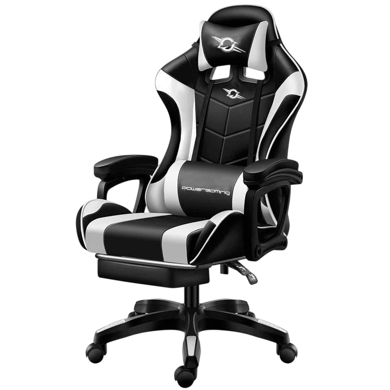 Silla Gaming PowerGaming Negro/Blanco con Reposapiés