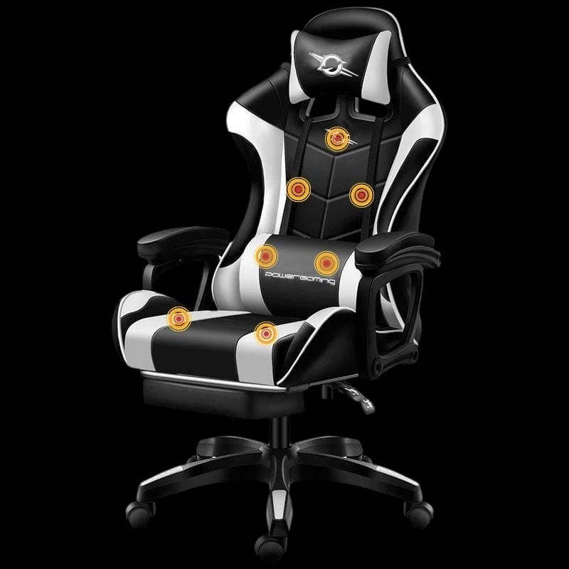 Chaise Gaming PowerGaming massage 7 points repose-pieds blanc / noir