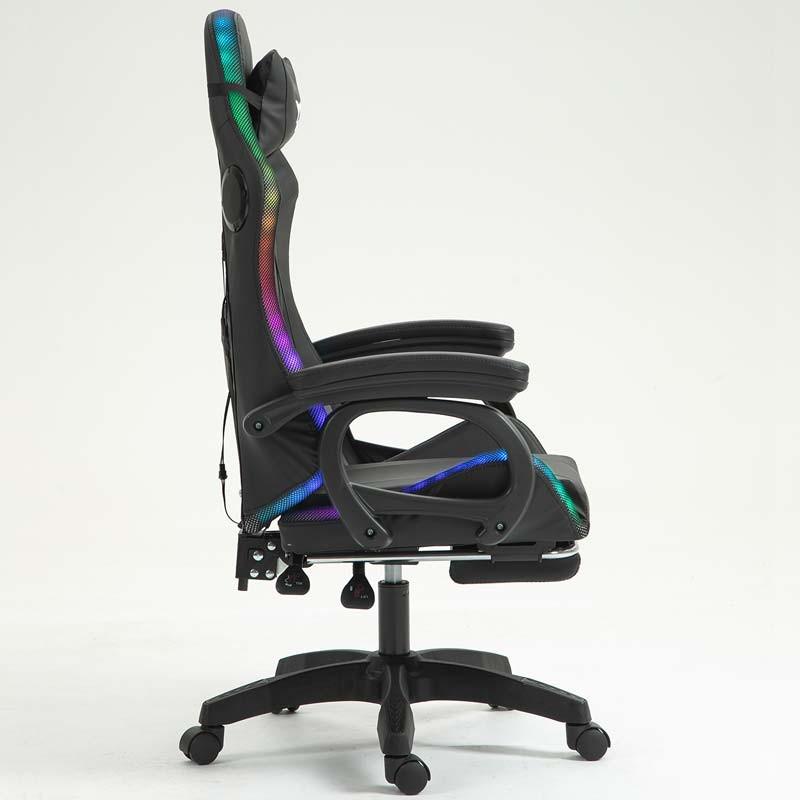 vue latérale de la Chaise Gaming PowerGaming LED RGB avec Haut-parleur Bluetooth, Massage et Repose-pieds Noir