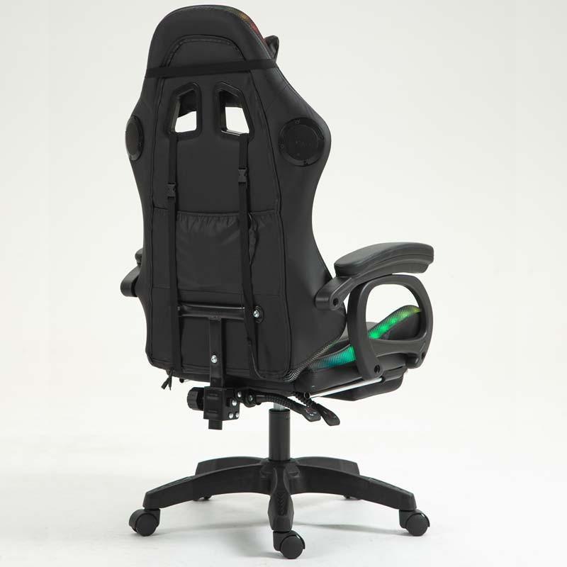 vue arrière et latérale de la Chaise Gaming PowerGaming LED RGB avec Haut-parleur Bluetooth, Massage et Repose-pieds Noir