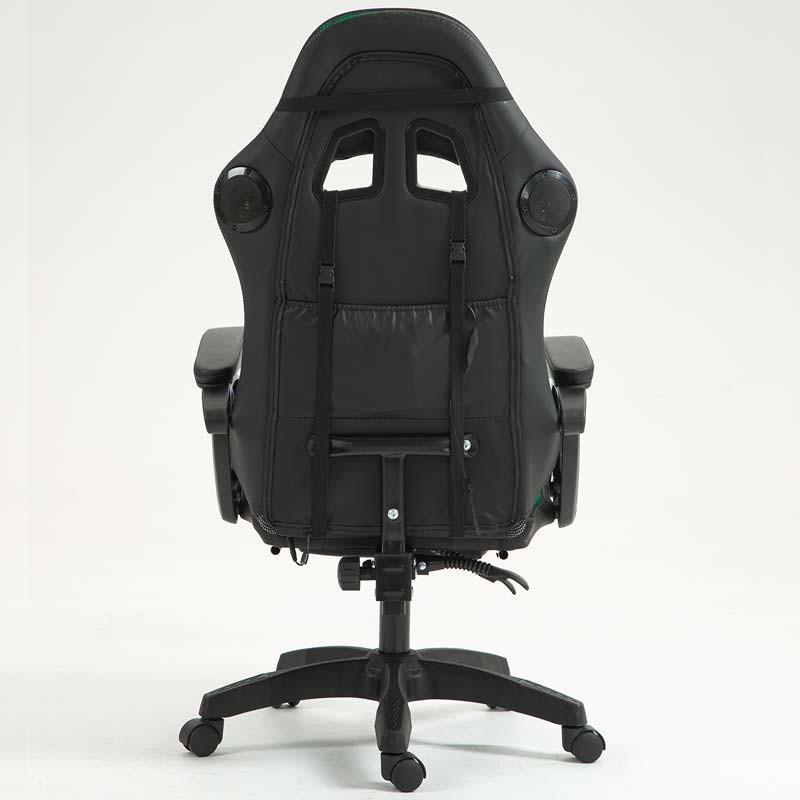 vue arrière de la Chaise Gaming PowerGaming LED RGB avec Haut-parleur Bluetooth, Massage et Repose-pieds Noir