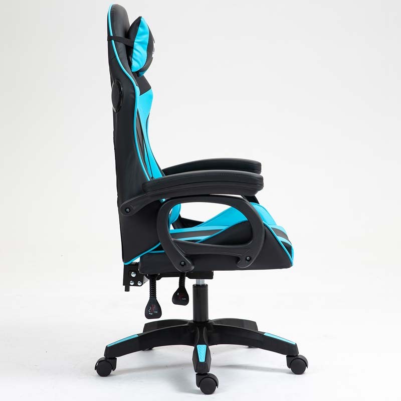 vista lateral de la Silla Gaming PowerGaming con Altavoz Bluetooth y Masaje Negro+Azul