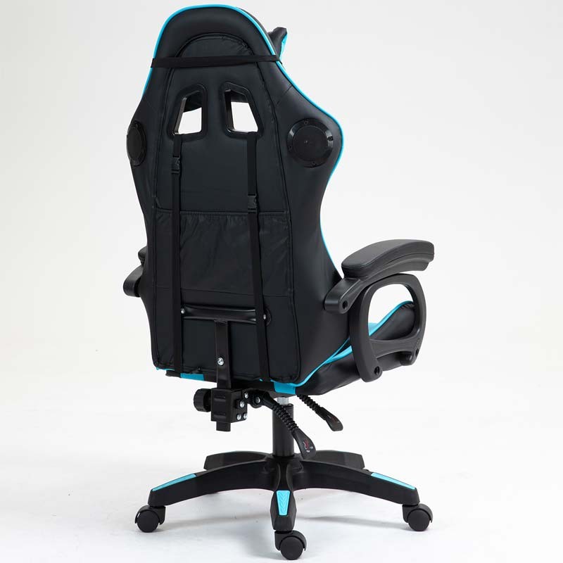 vista trasera y lateral de la Silla Gaming PowerGaming con Altavoz Bluetooth y Masaje Negro+Azul
