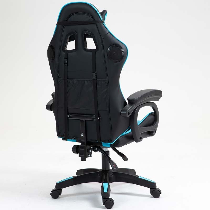 vista trasera y lateral de la Silla Gaming PowerGaming con Altavoz Bluetooth y Masaje Negro+Azul